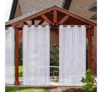 RCLONGEU Voile Sheer Linen Look Outdoor Curtains for Patio - 2 Panels Waterproof Sheer Curtains for Pergola, Porch, Cabana and Gazebo Grommet (White,2x132*213CM)