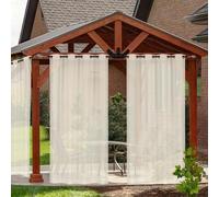 RCLONGEU Voile Sheer Linen Look Outdoor Curtains for Patio - 2 Panels Waterproof Sheer Curtains for Pergola, Porch, Cabana and Gazebo Grommet (Beige,2x132*213CM)