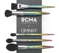 RCMA Makeup x Omnia Professional Makeup Brush 5pc Set, Premium Synthetic Fiber, Iridescent Acrylic Handle, Face Powders, Complexion and Foundation Blending Application Brush set.