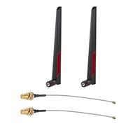 RCmall 2Pack 12dBi Dual Band WiFi Antenna, 2.4GHz & 5.8GHz,RP-SMA Male with U.FL Cable for Router, Network Card, AX210, FPV Drone, Security Camera (Black and Red)