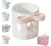 RCMCHTLA Charming Ribbon Mugs with Bow Handle Ceramic Bow Coffee Mug Ribbon Handle Bow Mugs 350ml Christmas Mug Valentine's Christmas Birthday Gifts