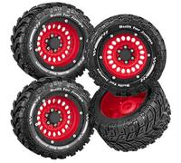 RCMYou RC Wheel and Tires Set for 1/16 Gorgon GROM Summit E-REVO MINI KRATON M-J-X H-B-X S-C-Y RC Truck Car, w/Plastic Wheels Rim,Monster Truck Car Wheel Tires Soft Tire Highway Wheels,Red&Black