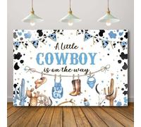 Rcoaror Blue Cowboy Baby Shower Backdrop A Little Cowboy is on The Way Background for Boys Wild West Cactus Boots Western Boy Baby Shower Banner Rodeo Cow Print Newborn Photobooth Props 71X47inch