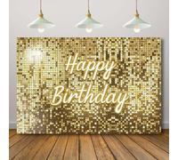 Rcoaror Gold Sequin Happy Birthday Backdrop for Photography Women Girls Flash Square Background for Birthday Party Yellow 30th 40th 50th 60th 70th 80th Birthday Banner Photo Studio Props 71x47inch