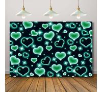 Rcoaror Green Heat Backdrop for Photography Early 2000s Love Heart Birthday Background 90s Old School Valentine’s Party Props Y2K Photo Banner Graduation Bridal Shower Photo Booth Decors 71X47inch