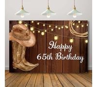 Rcoaror Western Happy 65th Birthday Backdrop Rustic Wooden Rodeo Boots West Girl Women Birthday Decorations Farm Barn Wood Hat Cowboy Cowgirl Photography Photo Booth Supplies 71X47inch