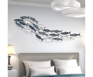 rcqeuiol Metal Fish Wall Decor,3D Fish Wall Art Large Coastal Aqua Theme Metal Wall Sculpture Marine Decor, for Living Room Bedroom, 59X16.5In