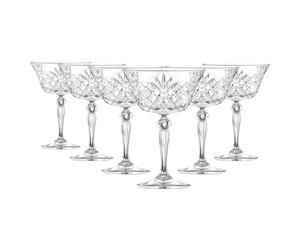 RCR 6X 260ml Melodia Glass Champagne Saucers - Vintage Glass Espresso Martini Prosecco Wine Gin Coupe Glasses Gift Set Crystal