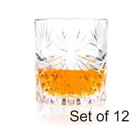 RCR COMBO-3111 Oasis Crystal Short Whisky Glasses - Set of 12 Water Tumbler Glasses, Cut Glass Tumblers, Dishwasher Safe, Great for Whiskey, Scotch, Cocktails and Water, Glassware Set, 320 ml