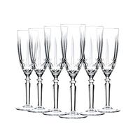 RCR Crystal 6X 200ml Crystal Glass Champagne Glasses Orchestra Range Prosecco Fizz Stemware Glass Flutes Set - Gift Boxed - Made in Italy