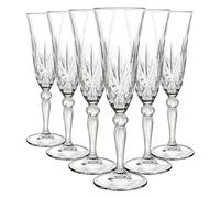 RCR Crystal Melodia Glass Champagne Flutes - 160ml - 6X - Reusable Wedding Anniversary Birthday Party Prosecco Wine Cocktail Glasses Set