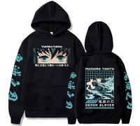 Rcrllya Demon Slayer Japan Anime Men Women Hoodie Harajuku Muichiro Tokito Graphic Print Sweatshirt Streetwear Female Pullover (Black,S)
