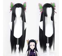 Rcrllya Kochou Kanae Wig Anime Demon Slayer Cosplay Kimetsu no Yaiba Wig Black Long Hairs Butterfly Headwear Women Halloween Wigs Props