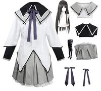 Rcrllya Puella Magi Madoka Magica Anime Cosplay Costume Akemi Homura Wig Costume Dress Up Full Set (Akemi Homura+Wig,L)
