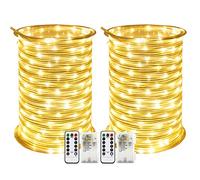RcStarry 2 Pack LED Rope Light Battery Operated String Lights 33ft/10M 8 Mode Fairy Lights Waterproof Firefly Lights with Remote Timer for Christmas Garden Party Indoor/Outdoor Decor-Warm White