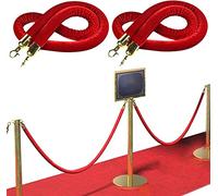 RCSTYNUK Twisted Queue Rope Divider Wedding/Red Carpet Crowd Control Rope, Velvet Commercial Queue Barrier Rope with Polished Gold Hooks (2 Pack 150cm/5ft)