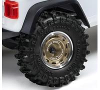 RcThjia 0.7" RC Soft & Sticky TS6 Compound Rubber Tires and Beadlock -1mm Offset Rims, 40×16mm Rubber with Foam Inserts and Aluminum Wheels for Axial SCX30 & Redcat Ascent-32 1/30 1/32,Bronze (4PCS)
