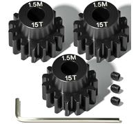 RcThjia 3-Pack M1.5 8mm 15T Steel Pinion Gears with M5 Set Screws & Hex Key, Hard Anodized Machined Motor Gear Set for Arrma Traxxas X-Maxx 1/5 Scale Rc Car Truck Brushed Brushless Motor
