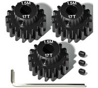 RcThjia 3-Pack M1.5 8mm 17T Steel Pinion Gears with M5 Set Screws & Hex Key, Hard Anodized Machined Motor Gear Set for Arrma Traxxas X-Maxx 1/5 Scale Rc Car Truck Brushed Brushless Motor