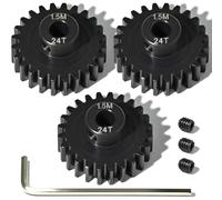 RcThjia 3-Pack M1.5 8mm 24T Steel Pinion Gears with M5 Set Screws & Hex Key, Hard Anodized Machined Motor Gear Set for Arrma Traxxas X-Maxx 1/5 Scale Rc Car Truck Brushed Brushless Motor