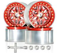 RcThjia 4PCS 2.2" Beadlock Wheels, 100g Aluminum Alloy Offset 9.5mm Rims for Axial Wraith, SCX10, TRX4 D90 90048 RR10 1/10 RC Crawler Car Upgrade, 2.2inch RC Beadlock Wheels with Brake Disc - Red