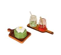 RCULWPLP 5 Pieces Miniature Food Decor with Serving Board and Compact Tray Miniature Dessert and Drink Set DIY Craft for Photography Props, No 2 Cake SET