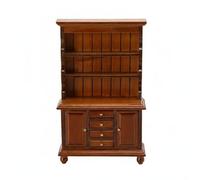 RCULWPLP Dollhouse Cabinet Miniature Bookcase Hutch Display Shelving Storage Organizer with Working Drawers and Side Cabinets suitable for miniature, Walnut