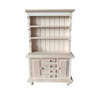 RCULWPLP Dollhouse Cabinet Miniature Bookcase Hutch Display Shelving Storage Organizer with Working Drawers and Side Cabinets suitable for miniature, Natural Wood