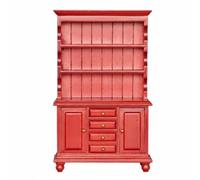 RCULWPLP Dollhouse Cabinet Miniature Bookcase Hutch Display Shelving Storage Organizer with Working Drawers and Side Cabinets suitable for miniature, Mahogany
