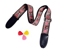 RCULWPLP Electric Guitar Strap Adjustable Cotton PU Leather Guitar Shoulder Strap with Picks Lightweight Instrument Accessory Suitable for Stage Performance Ho, red