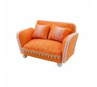 RCULWPLP Miniature Orange Sofa 1 12 Scale Dollhouse Furniture with White Pearl Trim and Silver Bead Fringe for Tiny Living Room Decor Suitable for Diorama Display and Photography Props
