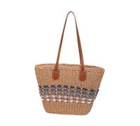 RCULWPLP Women's Woven Shoulder Bag with Fine Weaving, Large Summer Tote Bag in Lightweight Polyester, Fashion Handbag, Portable, Ada, Khaki Blue