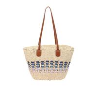 RCULWPLP Women's Woven Shoulder Bag with Fine Weaving, Large Summer Tote Bag in Lightweight Polyester, Fashion Handbag, Portable, Ada, Beige Blue
