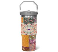 Rcvlauf 30 oz Pioneer Woman Tumbler with Handle Flip Straw Vintage Floral Coffee Mug Leak Proof Insulated Cup Water Bottle Boho Gifts for Women