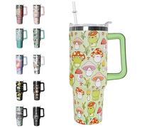 Rcvlauf 40 oz Tumbler With Handle and Straw - Leak Proof Insulated Cup, Frogs Mushroom Coffee Travel Mug, Cute Kawaii Frog Decor Stuff Gifts for Women