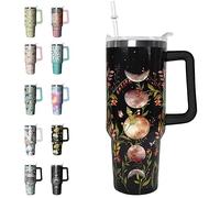 Rcvlauf Goth Tumbler 40 oz Witchy Moon Phase Coffee Travel Mug Leak Proof Insulated Cup with Handle and Straw Celestial Gothic Gifts for Women Halloween Witch Dark Academia Decor Gifts