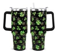 Rcvlauf St. Patricks Day Tumbler 40 oz Shamrock Coffee Mugs Leak Proof Cups with Handle and Straw Stainless Steel Insulated Water Bottle for Lucky Irish Saint Patricks Decor Gifts(1PCS)