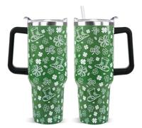 Rcvlauf St. Patricks Day Tumbler 40 oz Shamrock Tumbler Coffee Mugs Leak Proof Cups with Handle and Straw Stainless Steel Insulated Water Bottle for Lucky Irish Saint Patricks Decor Gifts(1PCS)