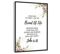 RCVTVPV John 6 35 Wall Art I Am The Bread Of Life Bible Verse Print Scripture Poster Canvas Wall Art For Home Office Framed Ready to Hang 12"x16"