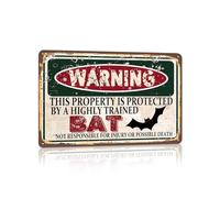 RCXsigns Vintage Bat Metal Sign， Warning this property is protected bY a highly trained BAT Sign Funny Tin Signs 12x8 Inch