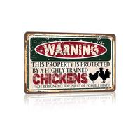RCXsigns Vintage Chickens Metal Sign， Warning this property is protected bY a highly trained Chickens Sign Funny Tin Signs 12x8 Inch