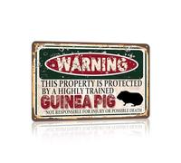 RCXsigns Vintage Guinea Pig Metal Sign， Warning this property is protected bY a highly trained Guinea Pig Sign Funny Tin Signs 12x8 Inch