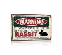RCXsigns Vintage Rabbit Metal Sign， Warning this property is protected bY a highly trained Rabbit Sign Funny Tin Signs 12x8 Inch