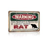 RCXsigns Vintage Rat Metal Sign， Warning this property is protected bY a highly trained Rat Sign Funny Tin Signs 12x8 Inch
