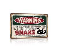 RCXsigns Vintage Snake Metal Sign， Warning this property is protected bY a highly trained Snake Sign Funny Tin Signs 12x8 Inch