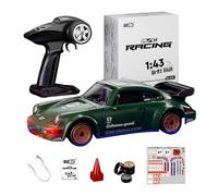 RCXTechPro 1:43 RC Drift Car with Alloy Shell & Opening Doors, Gyro Auto Calibration, LED Lights, Full Proportional Desktop Racing Mini Remote Control Car for Adult Hobbyists & Collectors