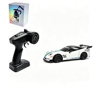 RCXTechPro 1/43 Scale TR051 RC Drift Racing Car 4WD With Gyro Stabilization Simulated Brake Caliper Metallic Sports Vehicle Top Speed: 15 Km/h For Remote Control Drift Hobbyists -White