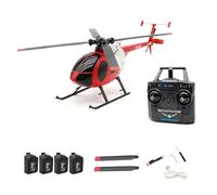 RCXTechPro RC-ERA C184 MD500 RC Helicopter, 4CH Single-Propeller 6-Axis Gyro Stabilized Remote Control Aircraft With Optical Flow & Upgraded Transmitter For Adults -Red /4 Battery