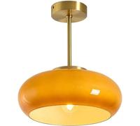 RCYF Gold Ceiling Lights Glass Semi Flush Mount Ceiling Light Orange/White Ceiling Lamp with Dome Glass Shade Brass Vintage Mid Century Modern Ceiling Light Fixtures for Hallway Dining Room