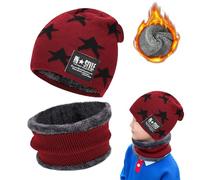 RCYHCY Children's Winter Hat, Children's Winter Warm Beanie Hat and Hat Loop Scarf Set, for 5-15 Years Boys Girls, Beanie Hat and Tube Scarf Set with Fleece Lined, Gift Children, red, Mütze 9.45*9.05